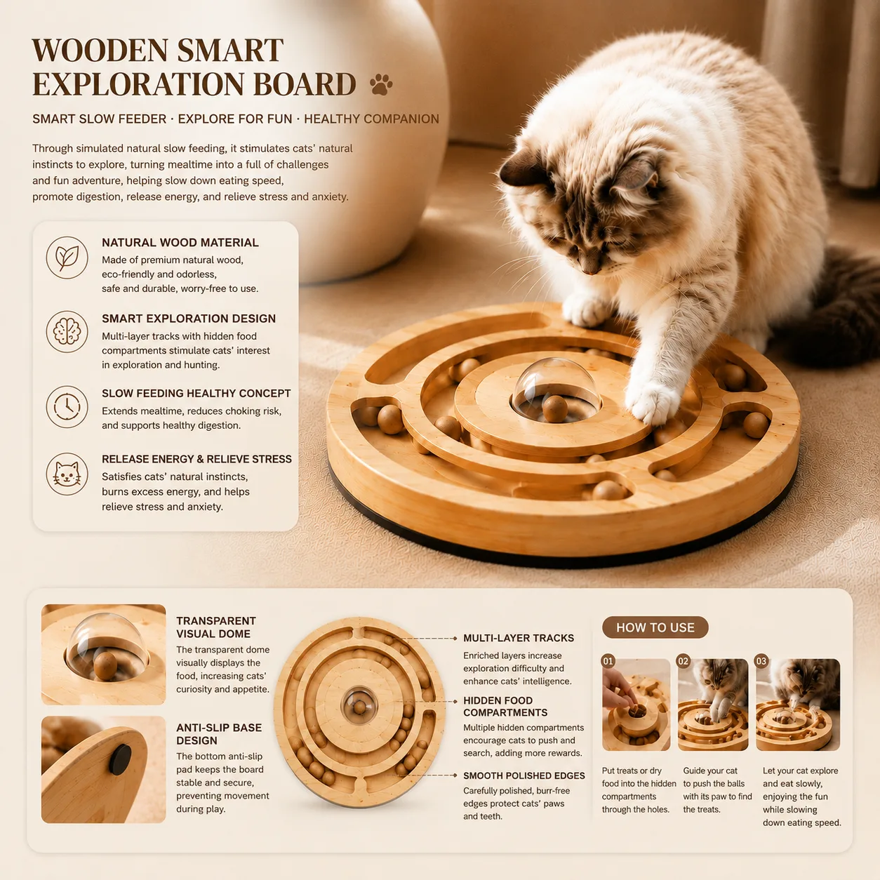 LUNA PAW Natural Wood Puzzle Feeder